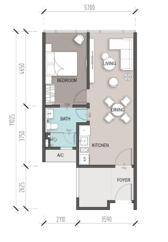 Type A . 488 sqft . 1 Bedroom + 1 Bathroom
