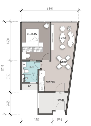 Type A1 . 588 sqft . 1 Bedroom + 1 Bathroom