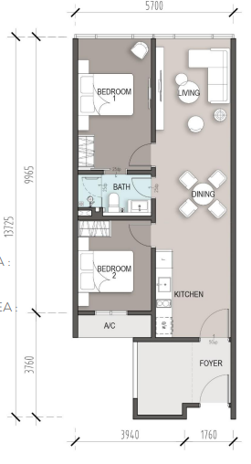 Type B . 638 sqft . 2 Bedrooms + 1 Bathroom