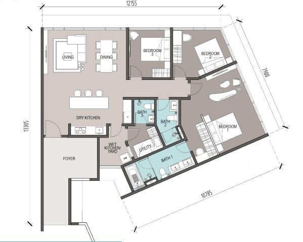 Type D . 1,328 sqft . 3+1 Bedrooms + 3 Bathrooms