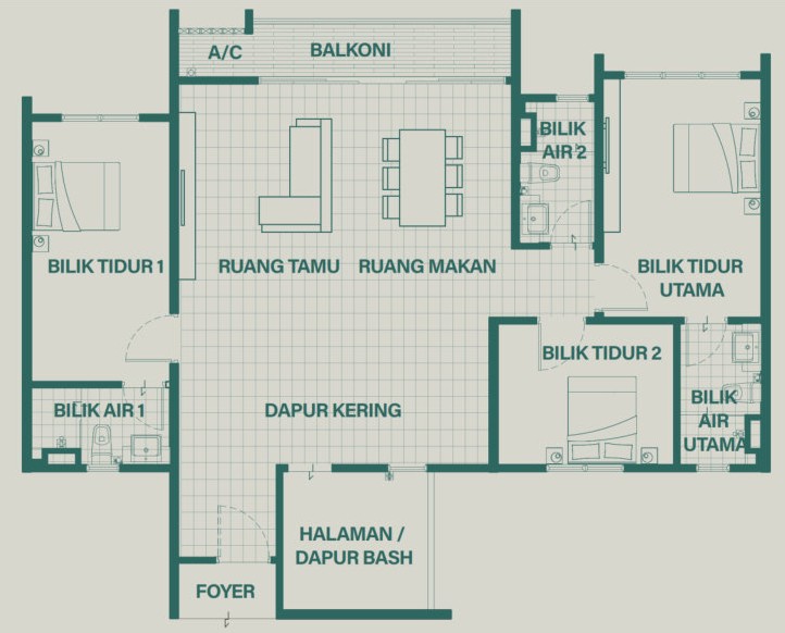Type A . 1,175 sq ft . 3 Bedrooms + 3 Bathrooms