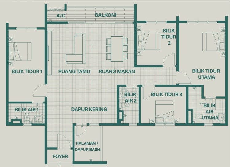 Type B . 1,301 sq ft . 4 Bedrooms + 3 Bathrooms