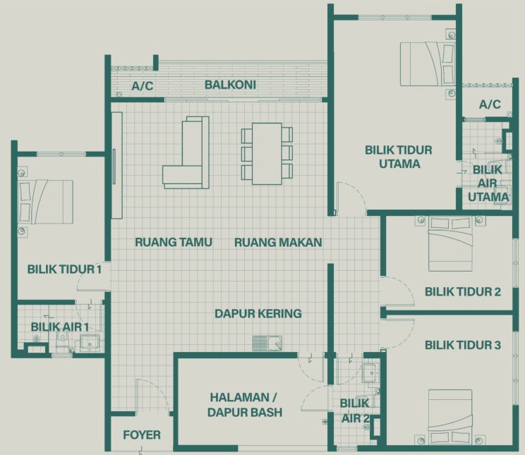 Type C . 1,551 sq ft . 4 Bedrooms + 3 Bathrooms