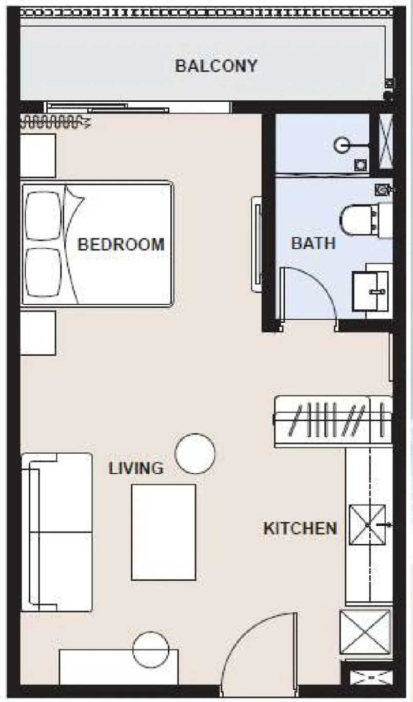 Type A1 · Sea View Studio · 450 sq ft · 1 Bed 1 Bath