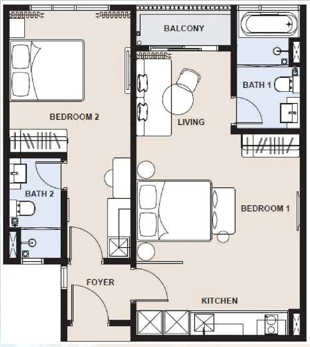 Type B · Dual Key 2-Bed Suite · 678 sq ft · 2 Bed 2 Bath