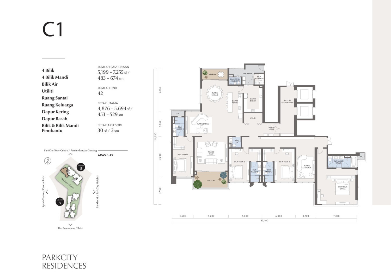 Type C . 5,199 to 7,255 sq ft . 4 Bedroom + 4 Bathroom