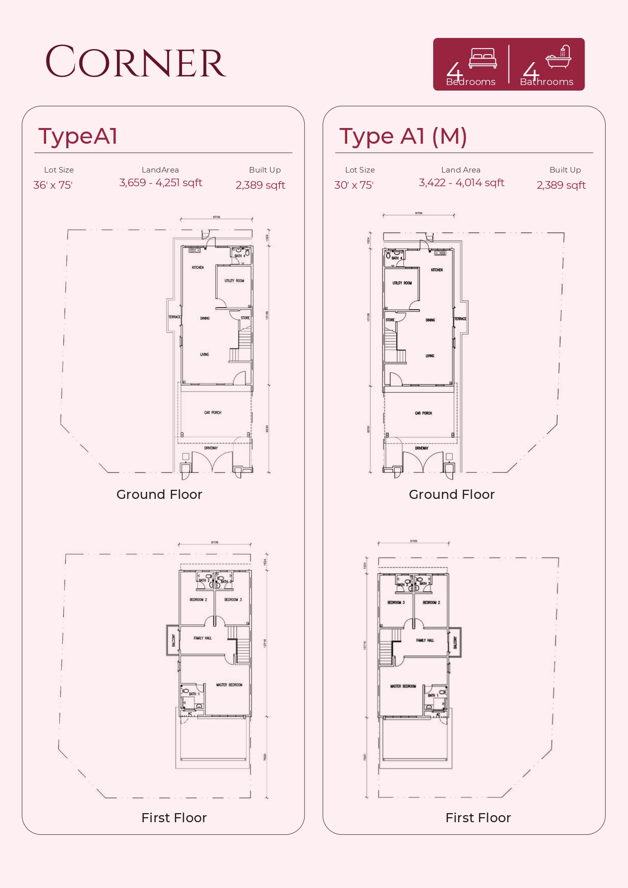 Type A1 & Type A1(M) . 2,389 sq ft . 4 Bedrooms + 4 Bathrooms