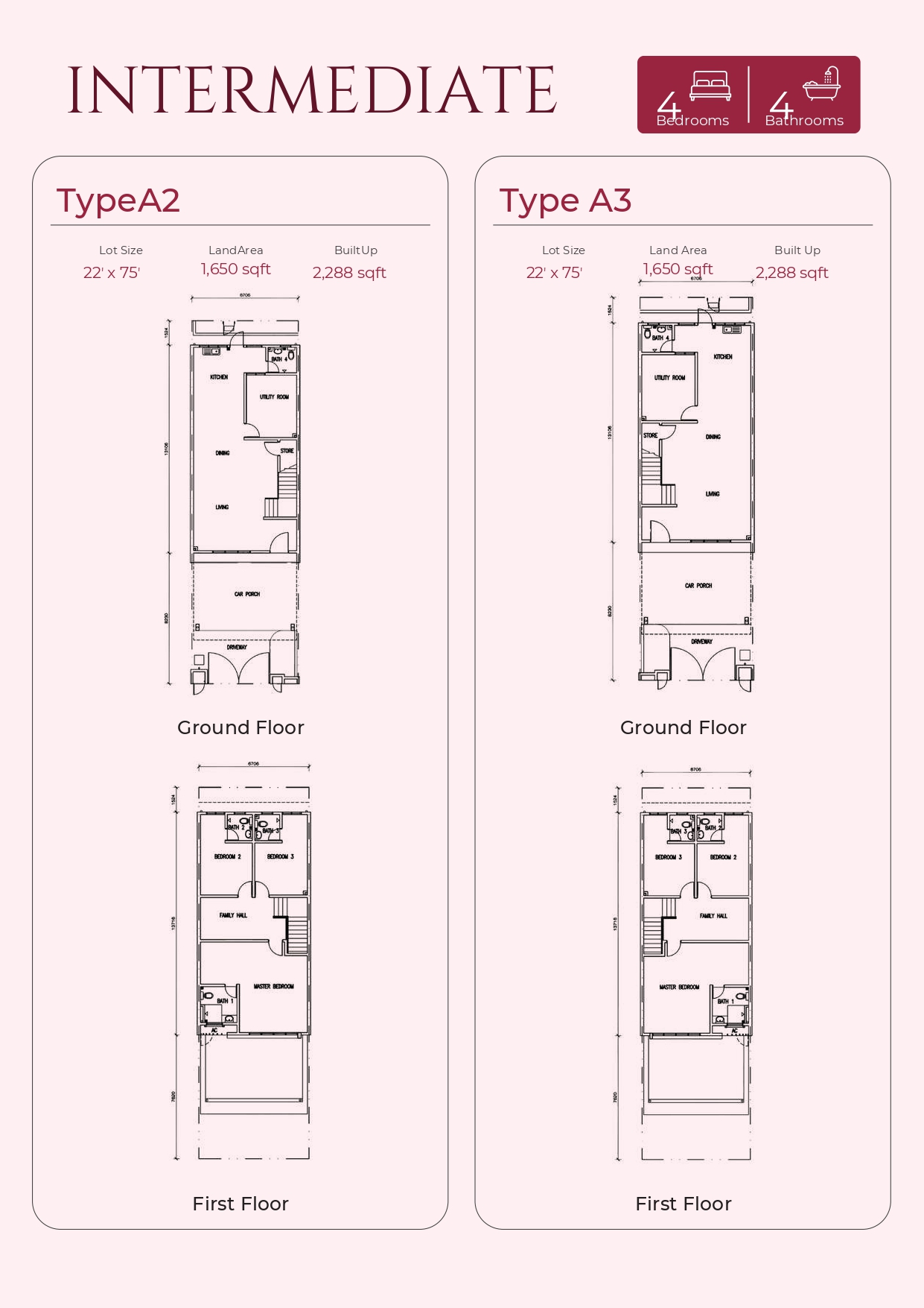 Type A2 & Type A3 . 2,288 sq ft . 4 Bedrooms + 4 Bathrooms