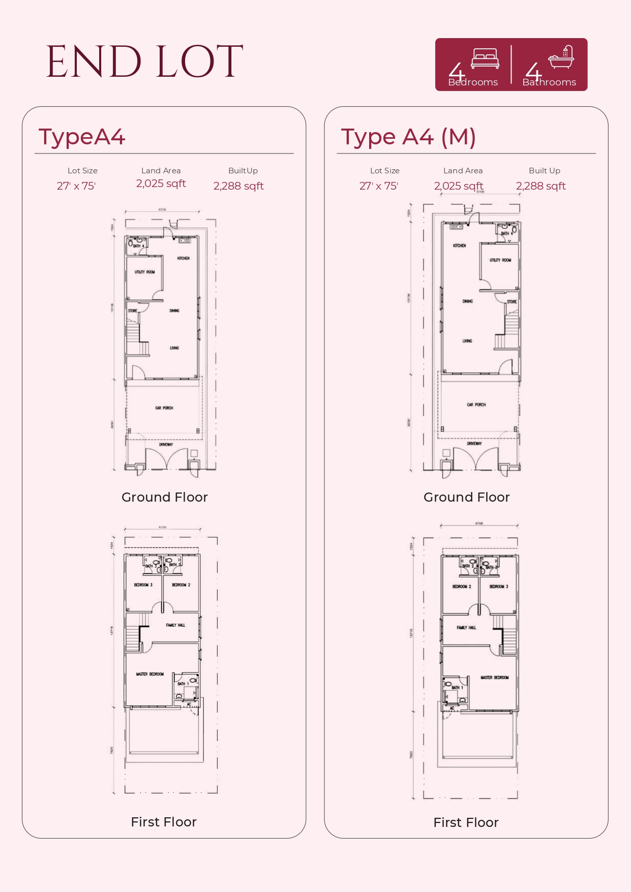 Type A4 & Type A4(M) . 2,288 sq ft . 4 Bedrooms + 4 Bathrooms