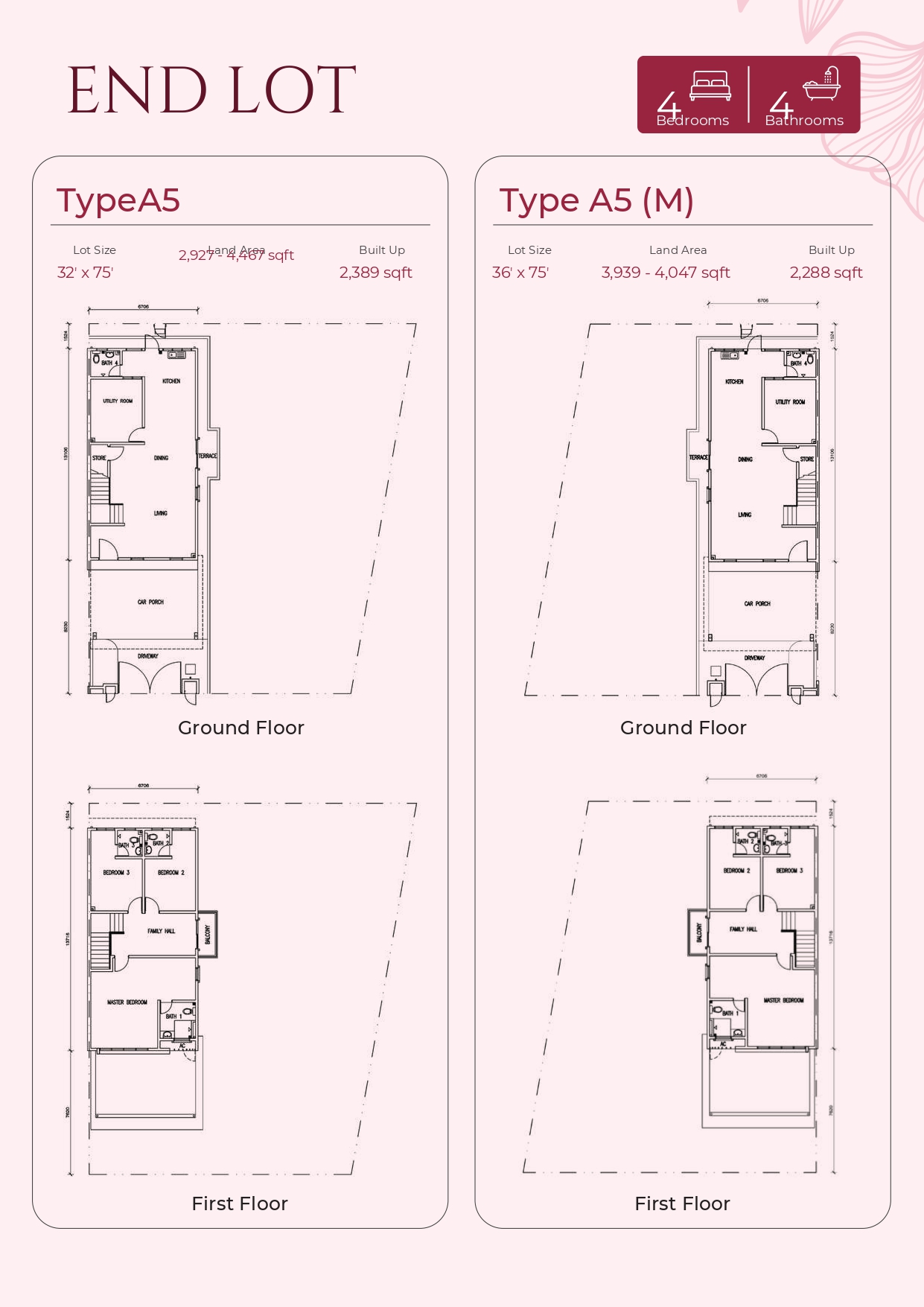 Type A5 (2,389 sq ft) & Type A5(M) (2,288 sq ft) . 4 Bedrooms + 4 Bathrooms
