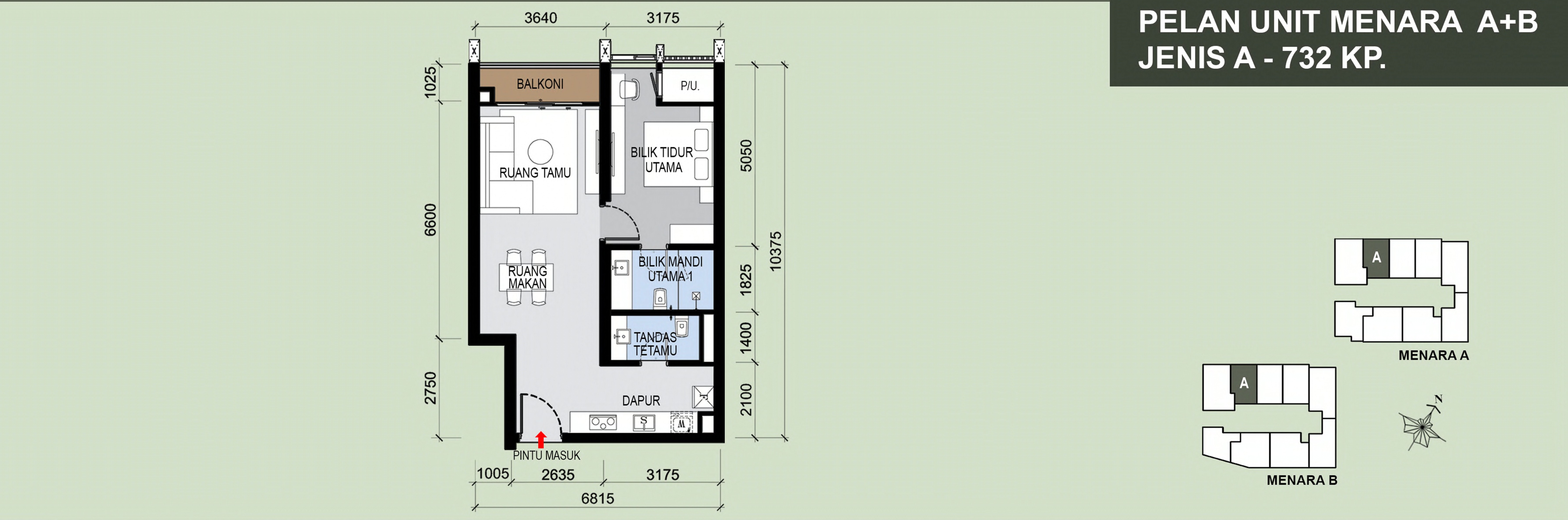 Type A . 732 sq ft
