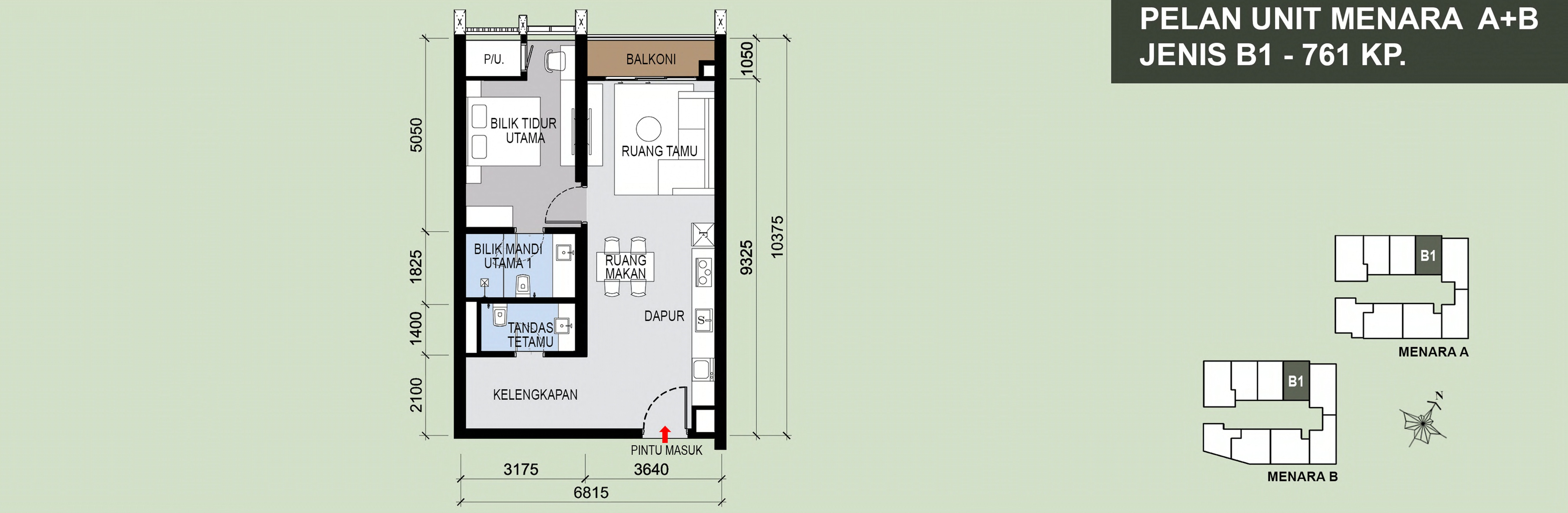 Type B1 . 761 sq ft