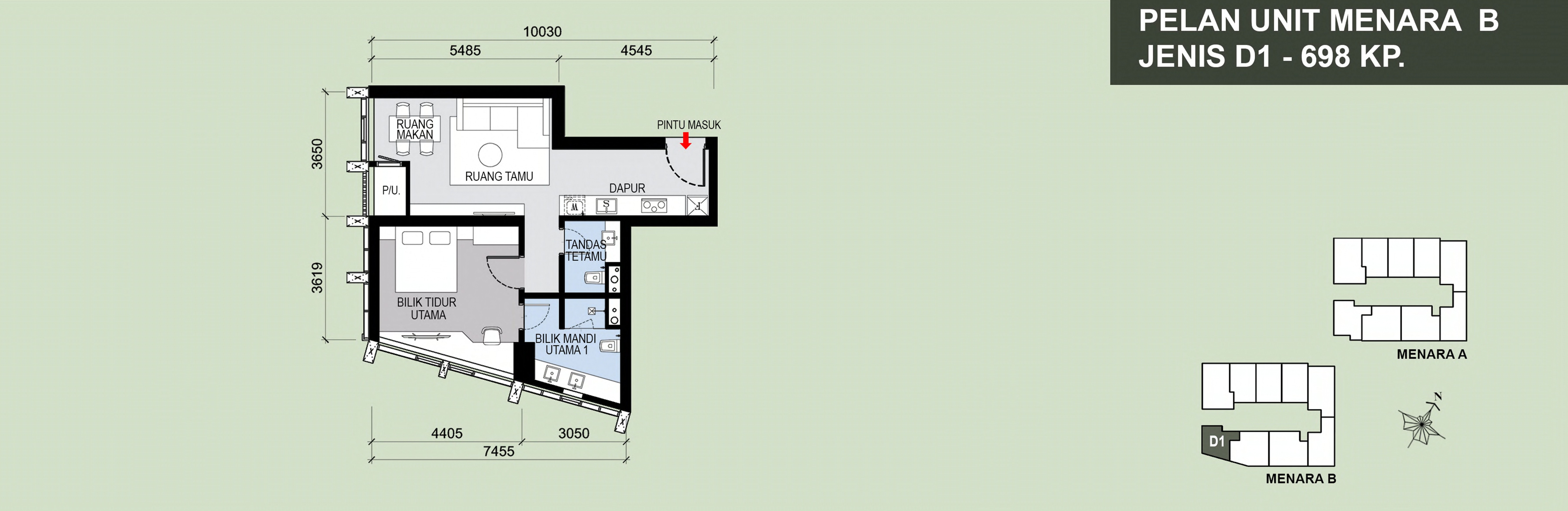 Type D1 . 698 sq ft