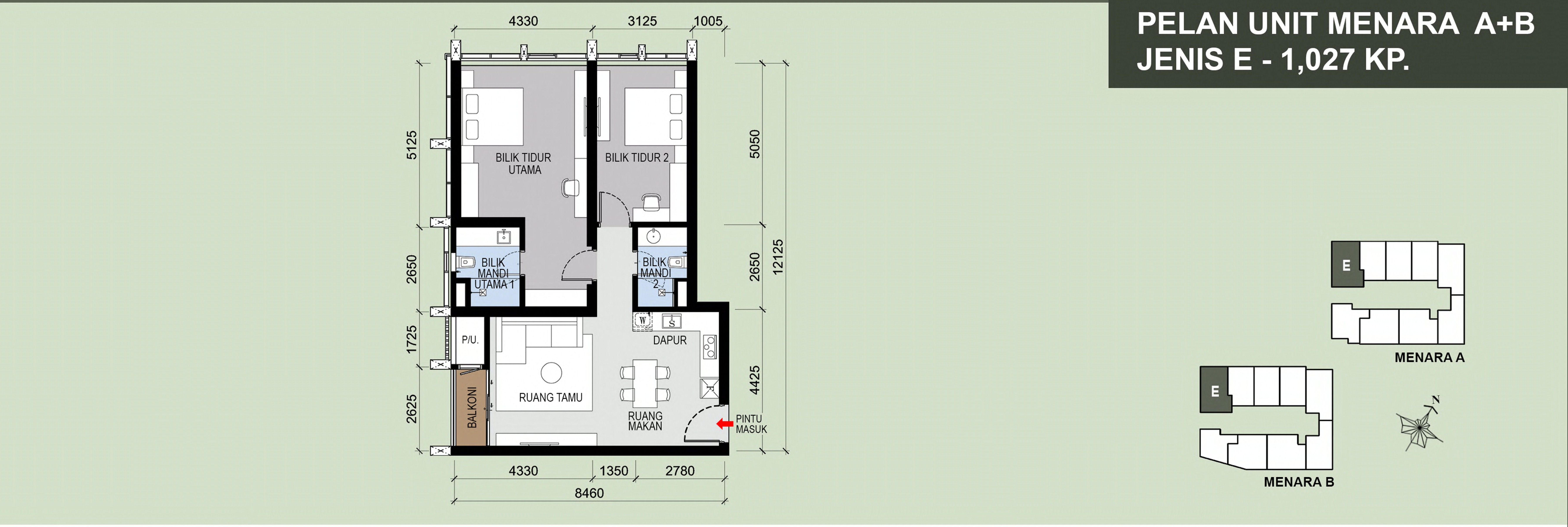 Type E . 1,027 sq ft