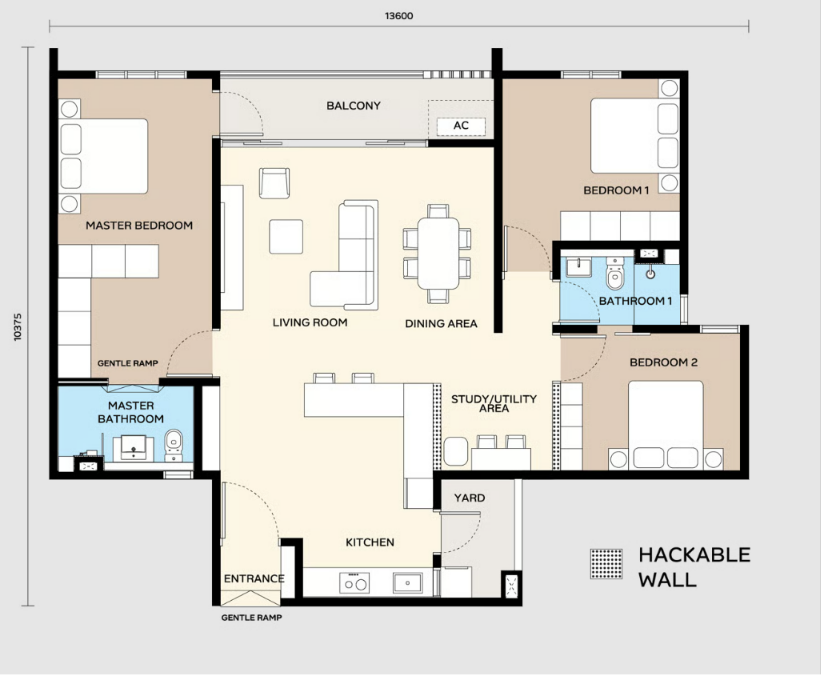 Type C . 1,238 sq ft . 3+1 Bedrooms + 2 Bathrooms
