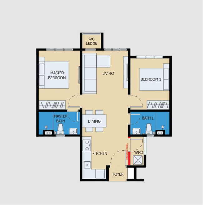 Type A . 657 sq.ft . 2 Bedrooms + 2 Bathrooms