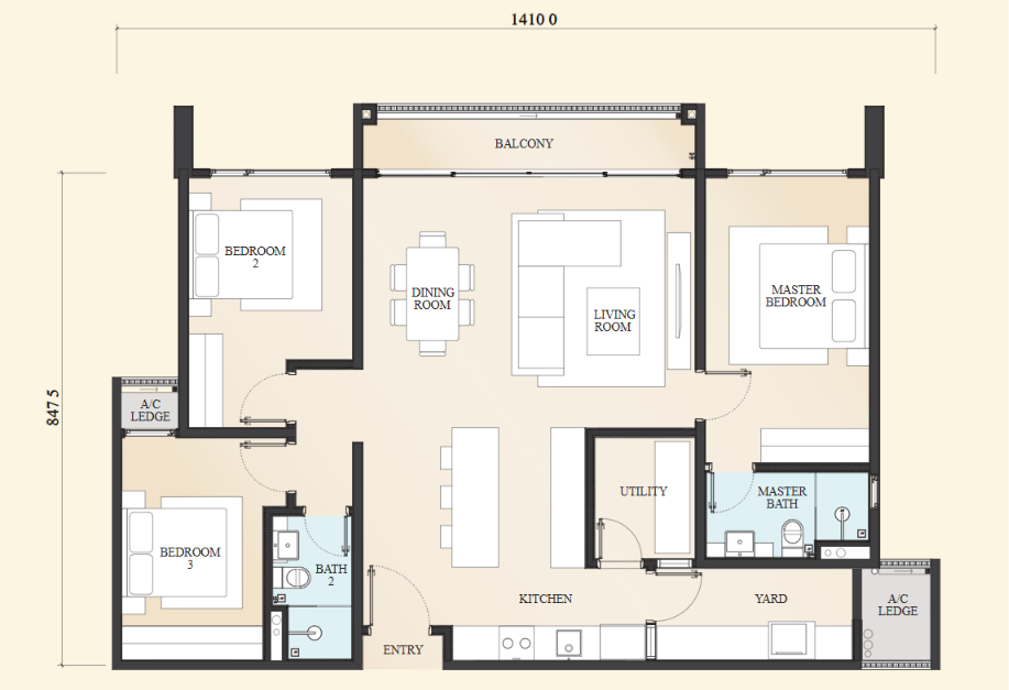 Type B . 1,226 sq ft . 3+1 Bedrooms + 2 Bathrooms