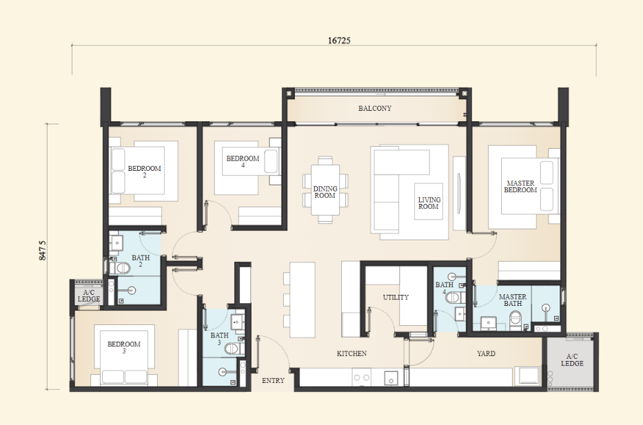 Type C . 1,463 sq ft . 4+1 Bedrooms + 4 Bathrooms