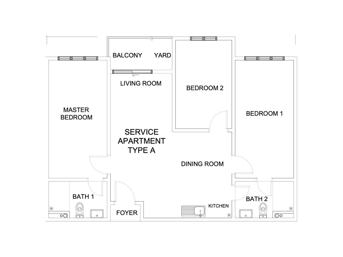 Type A . 936 sq ft . 3 bedrooms + 2 bathrooms