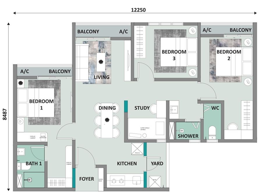 Type C . 932 sq ft . 4 Bedrooms + 3 Bathrooms