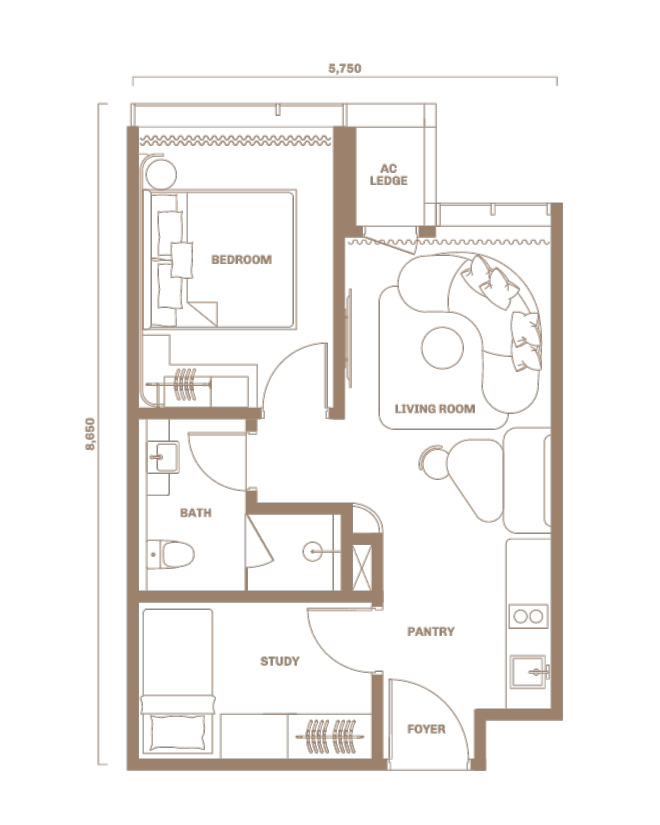 Type A2 . 502 sq.ft. . 1+1 Bedroom + 1 Bathroom