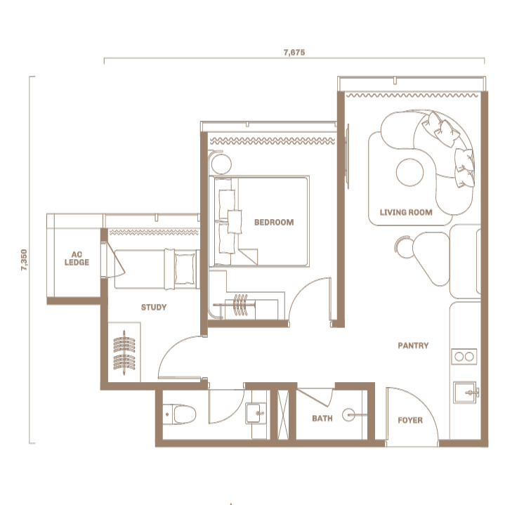 Type A3 . 530 sq.ft. . 1+1 Bedroom + 1 Bathroom
