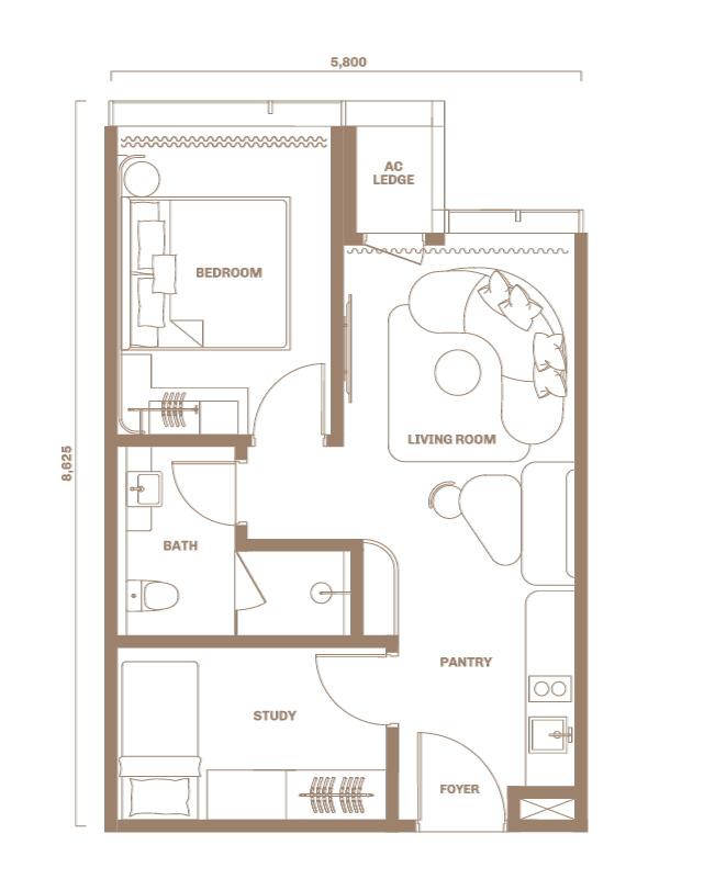 Type A4 . 513 sq.ft. . 1+1 Bedroom + 1 Bathroom