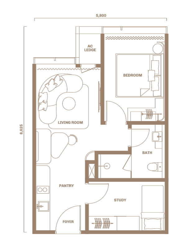 Type A5 . 511 sq.ft. . 1+1 Bedroom + 1 Bathroom