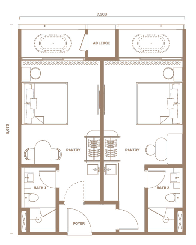 Type B1 . 713 sq.ft. . 2 Bedrooms + 2 Bathrooms
