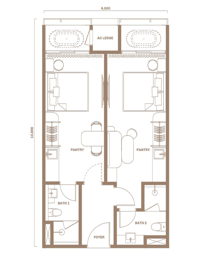 Type B . 684 sq.ft. . 2 Bedrooms + 2 Bathrooms