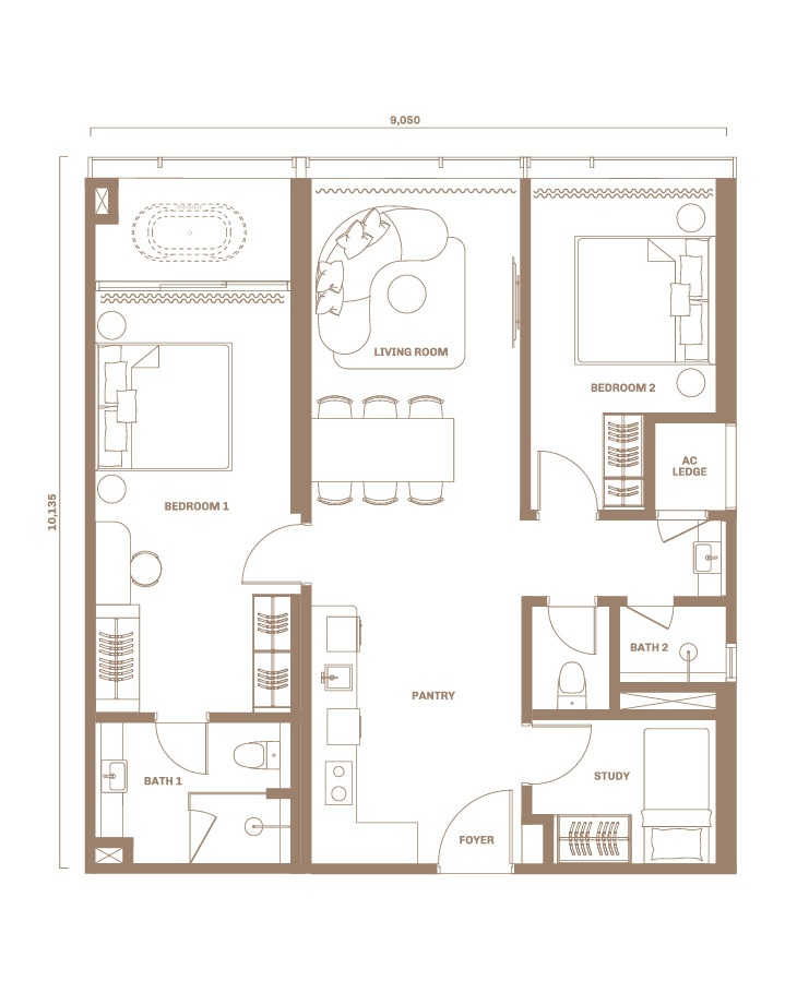 Type C1 . 991 sq.ft. . 2+1 Bedrooms + 2 Bathrooms