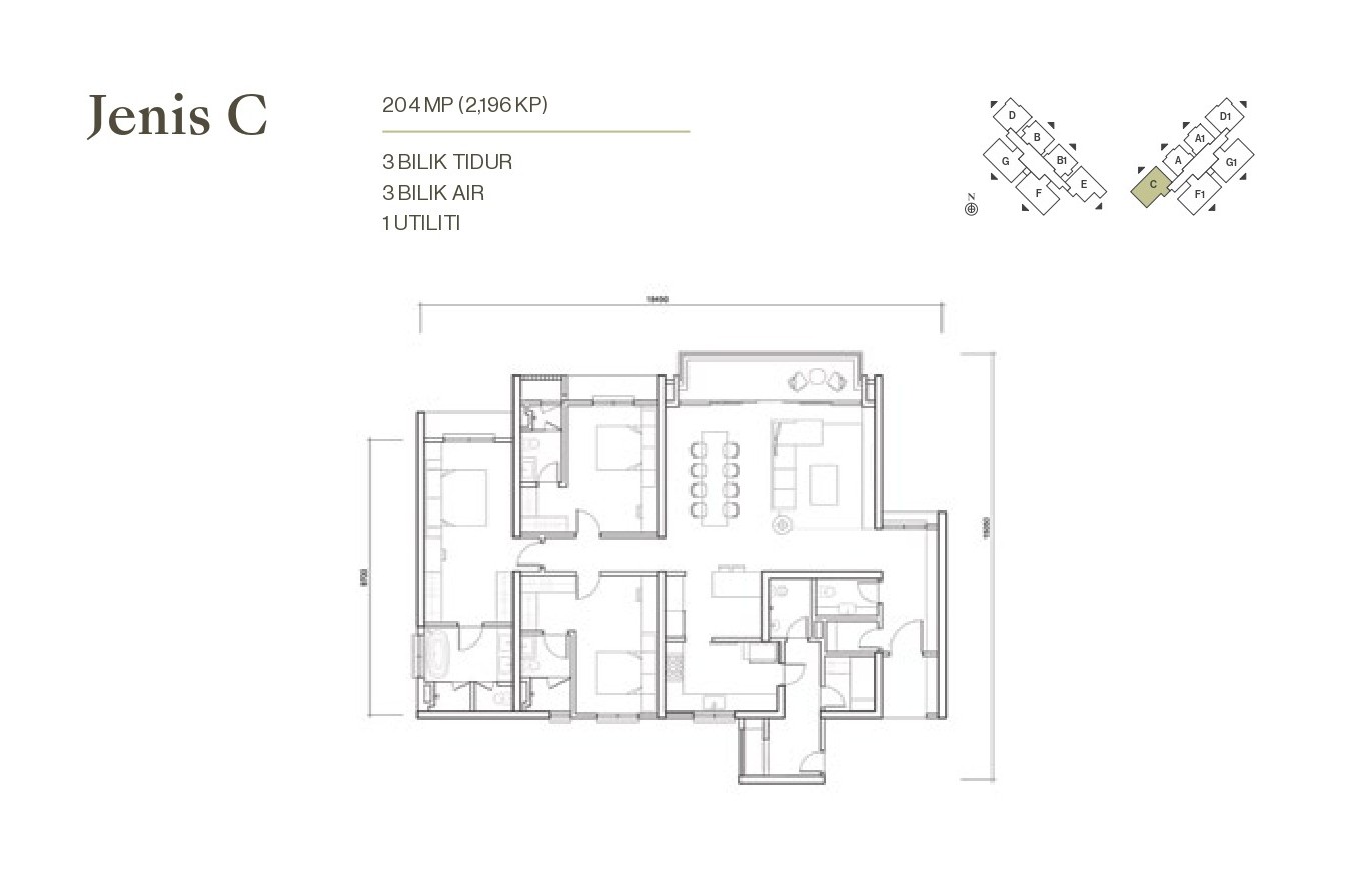 Type C . 2,196 sq ft . 3+1 Bedrooms + 3 Bathrooms