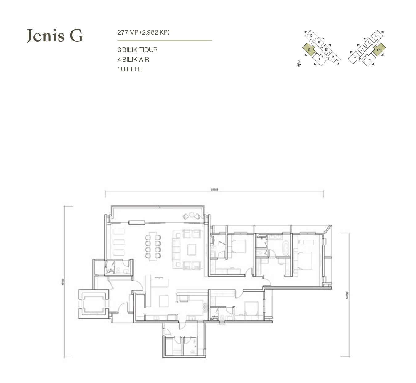 Type G . 2,982 sq ft . 3+1 Bedrooms + 4 Bathrooms