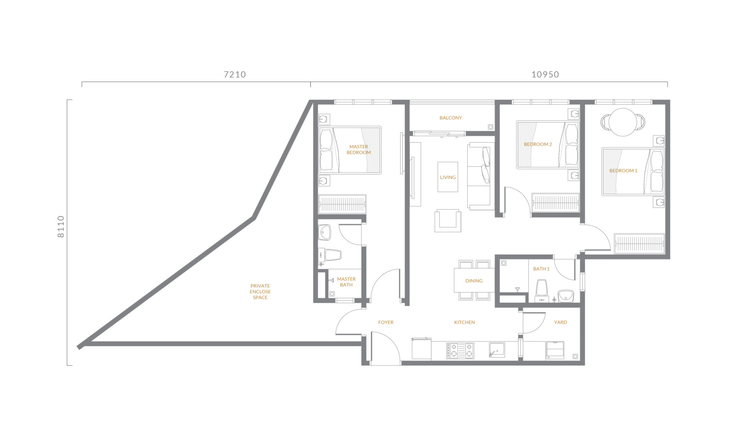 Type 5 . 1,084 sq ft . 3 Bedrooms + 2 Bathrooms