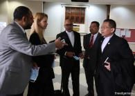 Lawyer Tania Scivetti (second from left), Hariharan (centre) and Umno representatives present today. Hariharan, representing Umno, told the court that the party has the PWTC building listed as an asset worth RM450 million, far exceeding the RM192.96 million amount that was frozen. (Photo by Sam Fong/The Edge)