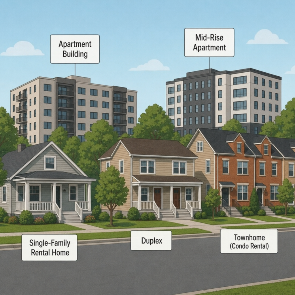Different rental property types in a neighborhood