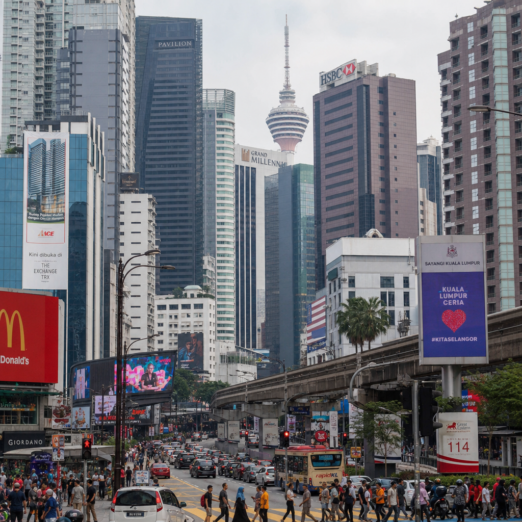 High-rise buildings in a bustling Malaysian cityscape