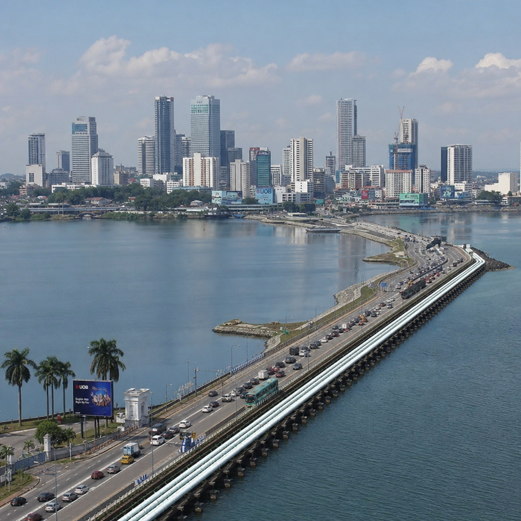 Johor Bahru skyline with Causeway connection to Singapore