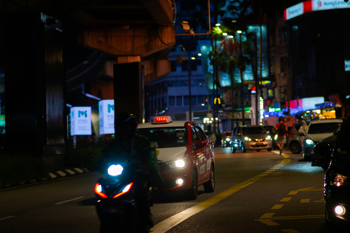 Night view of a bustling street in Kuala Lumpur, Malaysia