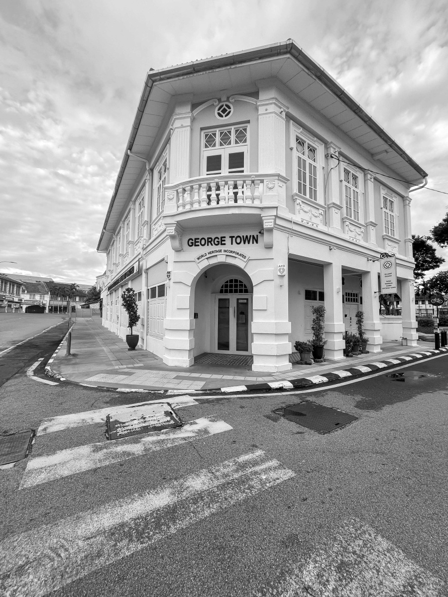 Penang's George Town with historical architecture and modern buildings